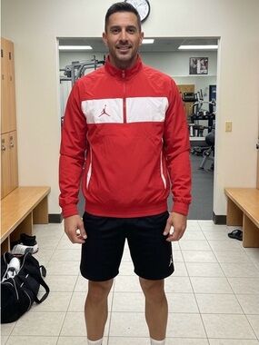 Jordan Team Woven Windbreaker Jacket Red White Men Size M Half Zip